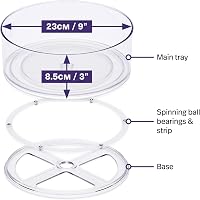 MATANA 360° Forgó Tálca Szett 2db - 23cm Átlátszó Forgótányér Magas Peremmel Fűszertartóhoz, Hűtőbe, Konyhaszekrénybe, Fürdőszobai Kozmetiku 2