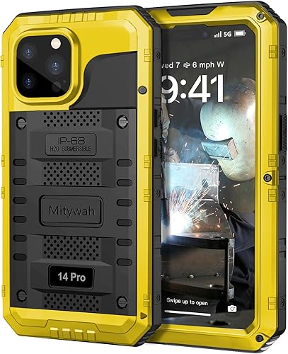 Miniatura 17 de Mitywah Funda impermeable para iPhone 14, resistente a prueba de golpes, con protector de pantalla integrado, funda de metal de protección submarina