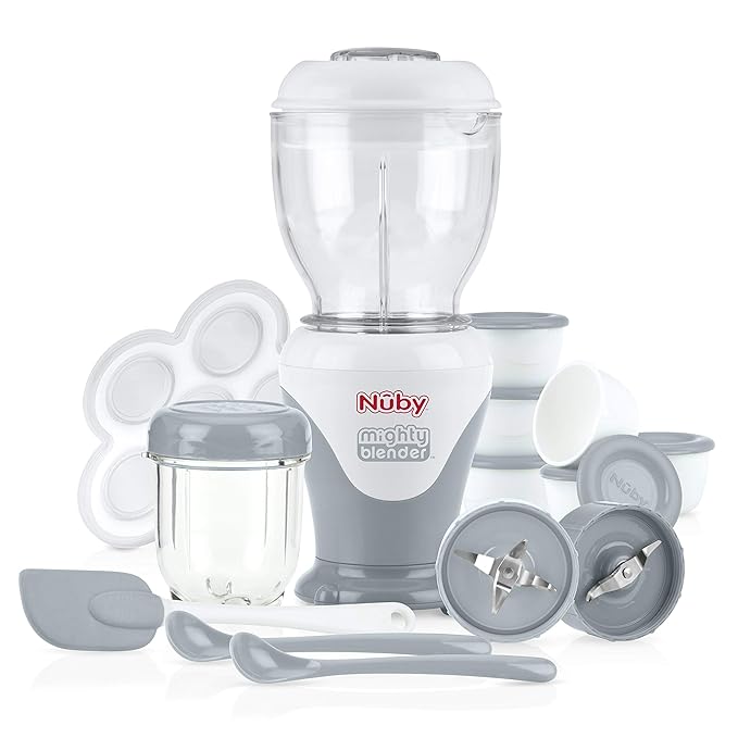 Nuby Mighty Blender With Cook Book 22 Piece Baby Food Maker Set Cool Gray Baby Amazon Com
