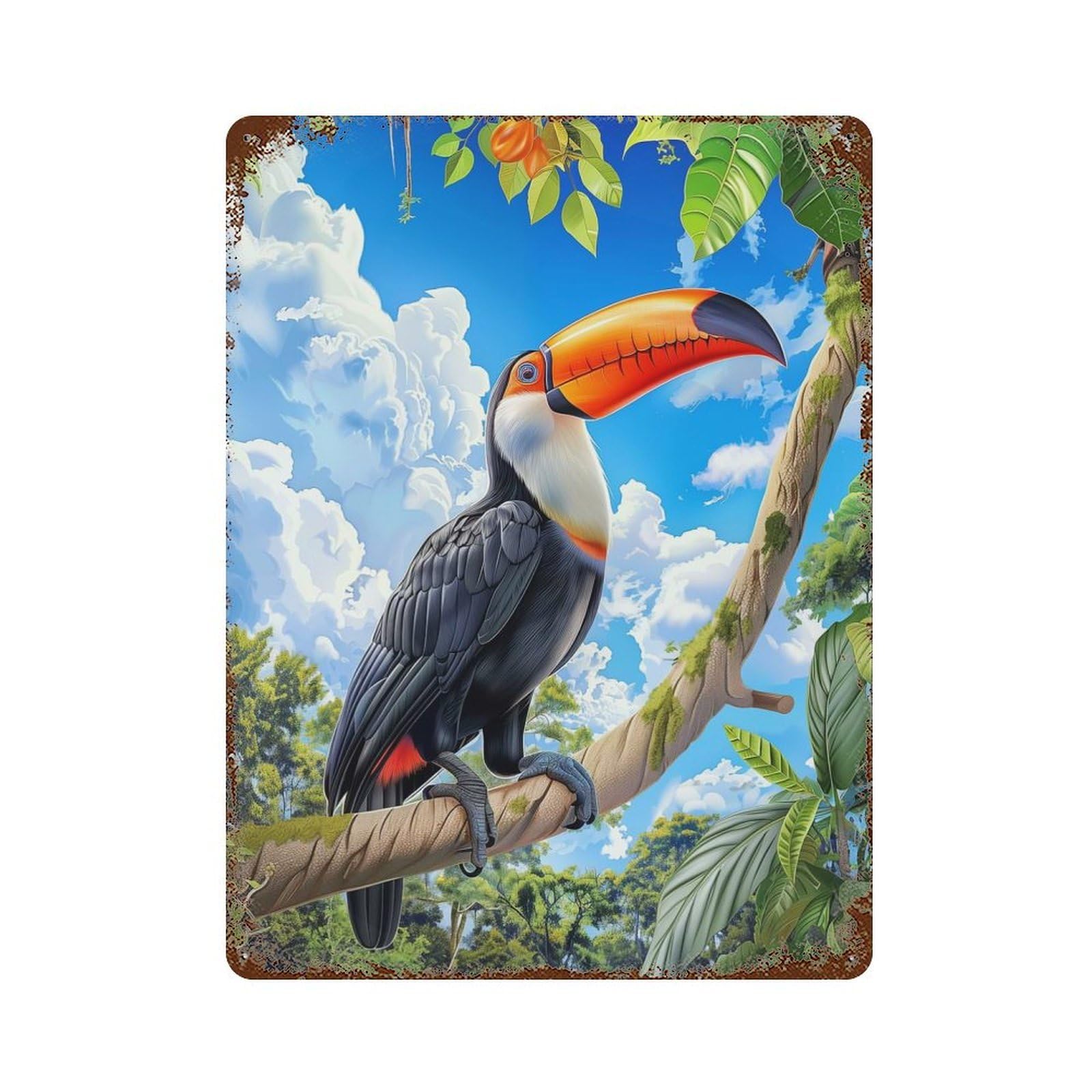 Decorative Tin Sign Toucan in Tropical Rainforest 15.7"x11.8", Decorative Metal Wall Art for Garage, Bar And Workshop Decor