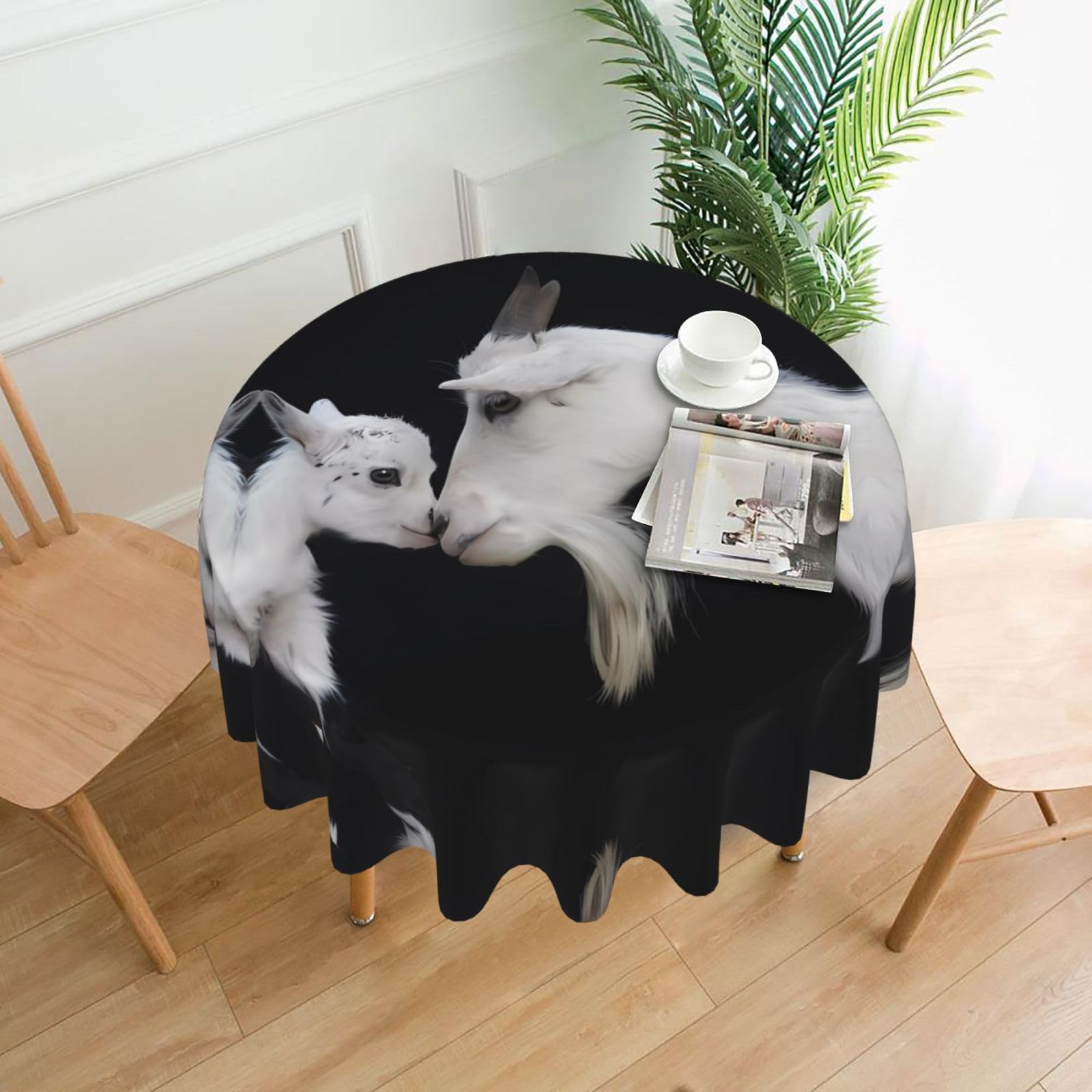 WHJSSF cute sheep with mother Prints Round Decorative Table Throw 60 Inch – Waterproof Table Cover for Dining, Coffee Tables, and Outdoor Events