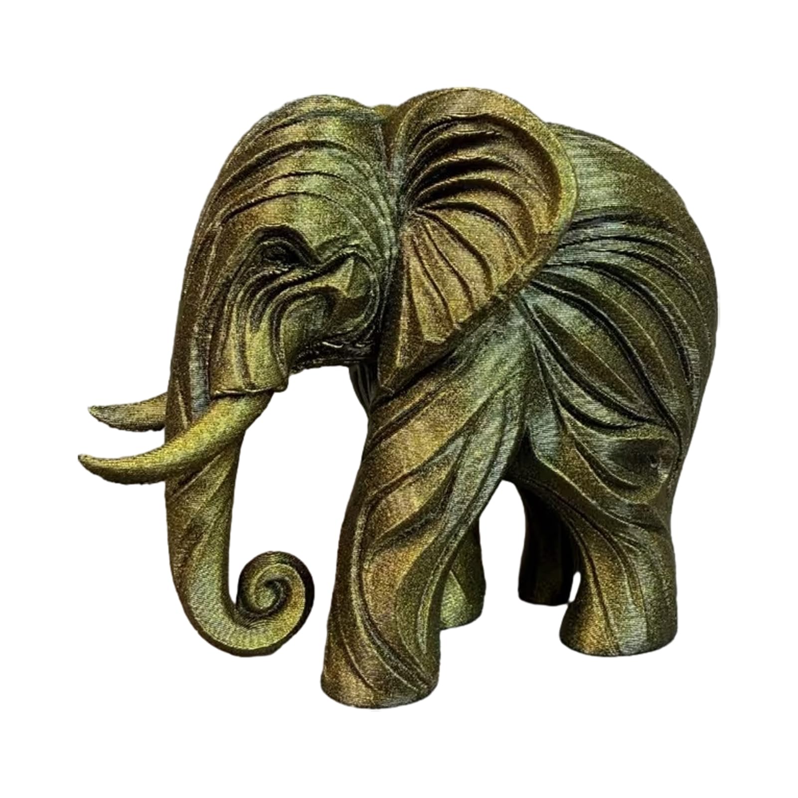 RetroNest 3D Printed Elephant Figurine, Modern Abstract Elephant Statue for Home Decor, Unique Desktop Ornament Sculpture, Durable PLA Art Piece for Shelf, 9.5cm Green
