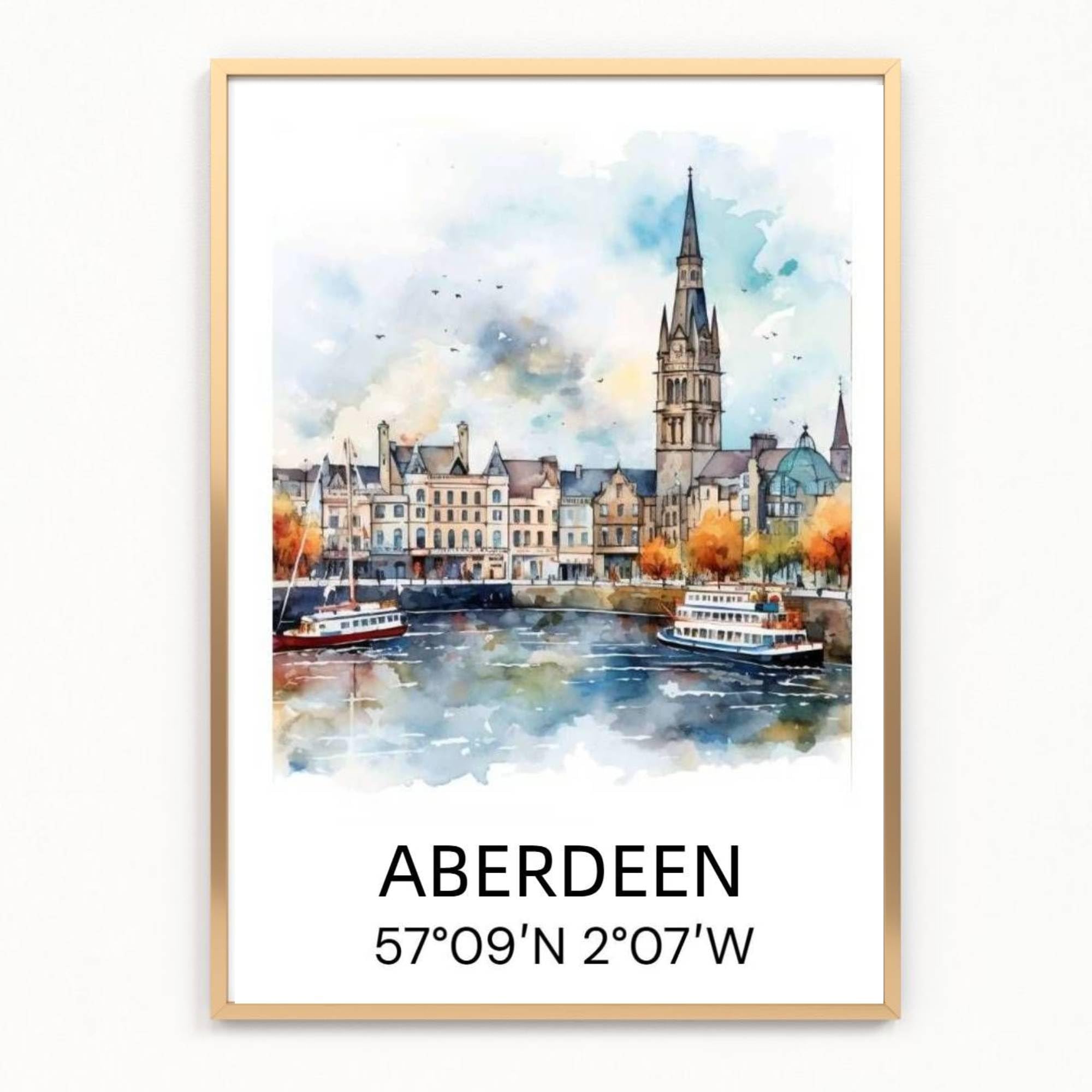 gfc ABERDEEN Cityscape Skyline Map Print Picture Poster Gift A4 UNFRAMED 1 wall art Home decor Decorating landmarks