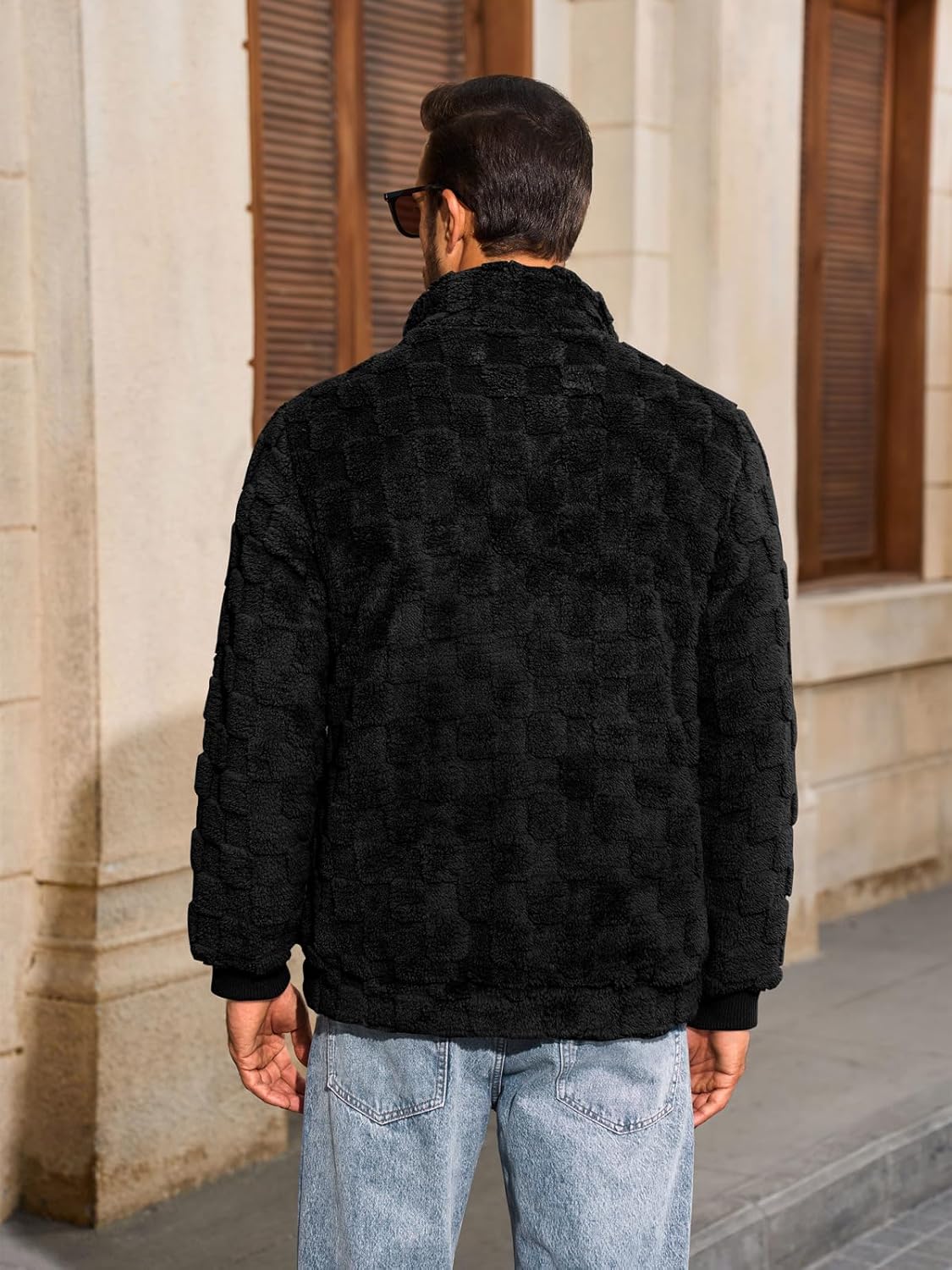 Yousify Mens Fuzzy Sherpa Sweatshirt Flannel Fleece Pullover Jacket Casual Quarter Button Aztec Coat Western Sweaters - Image 3