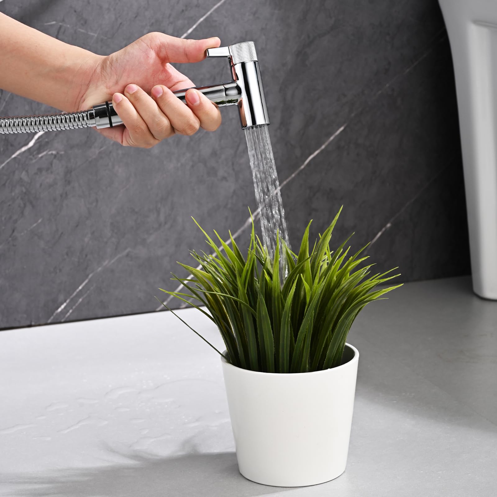 Kit Douchette WC Chrome Douchette Toilette Laiton Douchette WC Kit Complet avec Pulvérisateur Double Fonction, 1.2m Tuyau de Douche, Support
