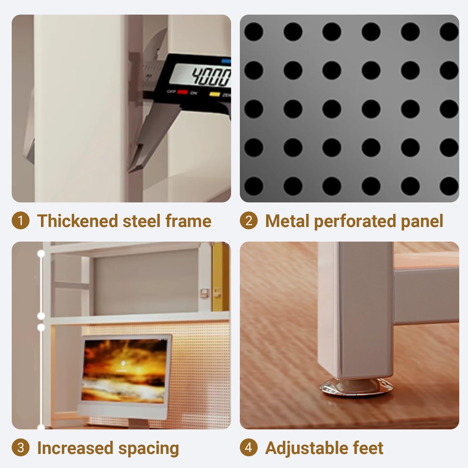 Weißes Metall-Schreibtischregal mit Lochwand, DIY-Aufbewahrungssystem