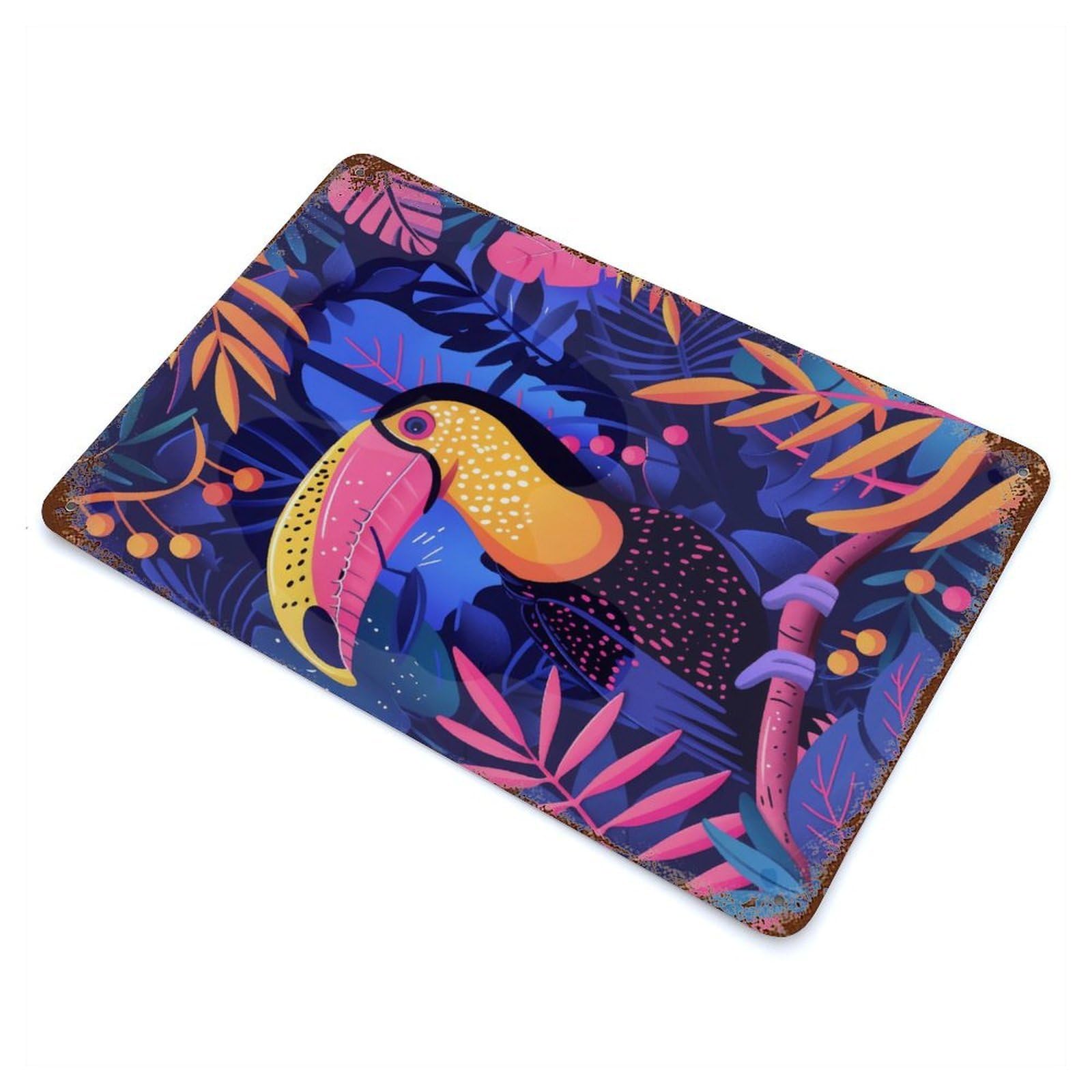 Toucan Abstract Flat Weathered Tin Sign 11.8"x7.9", Ideal for Basement, Hobby Room And Garage Decor