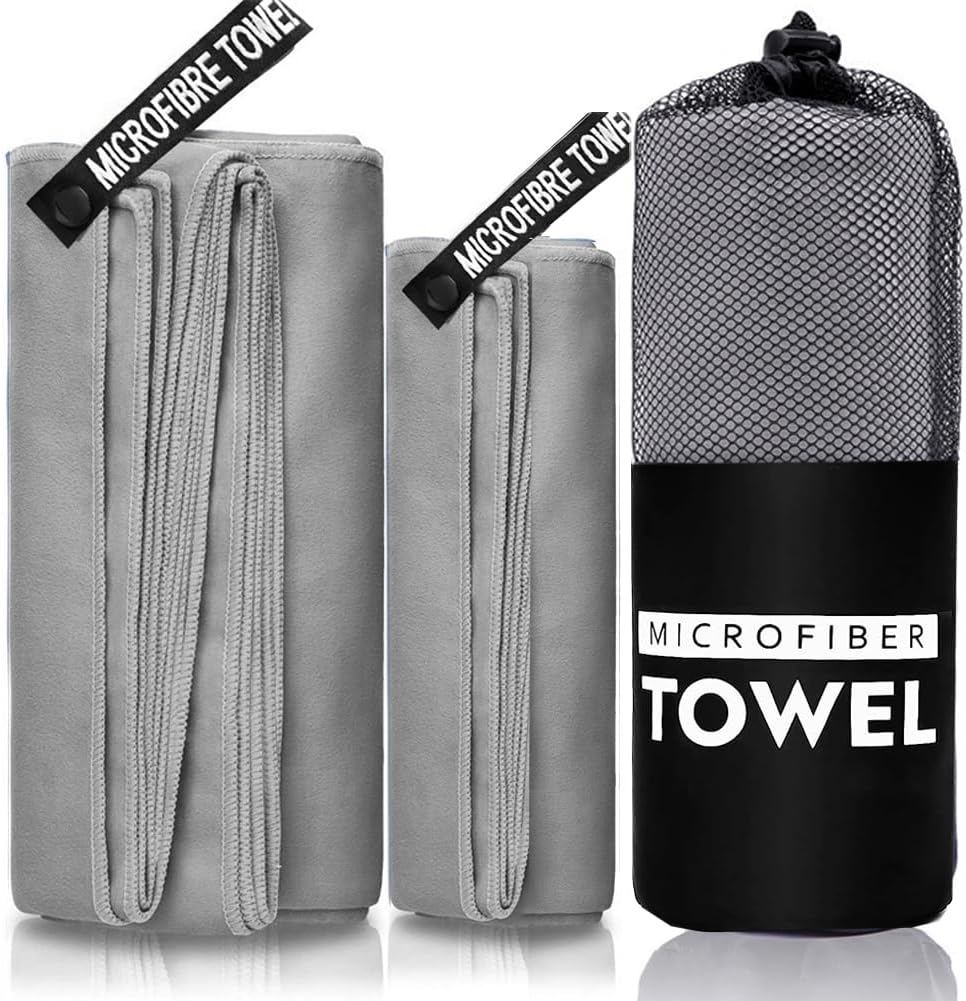 HJB VISSO Quick Dry Towel 2 Pack, 152x76cm & 80x40cm Microfiber Towel for Travel, Sports, Beach Towel, Fast Drying, Super Absorbent, Suitable for Camping, Gym, Swimming, Yoga