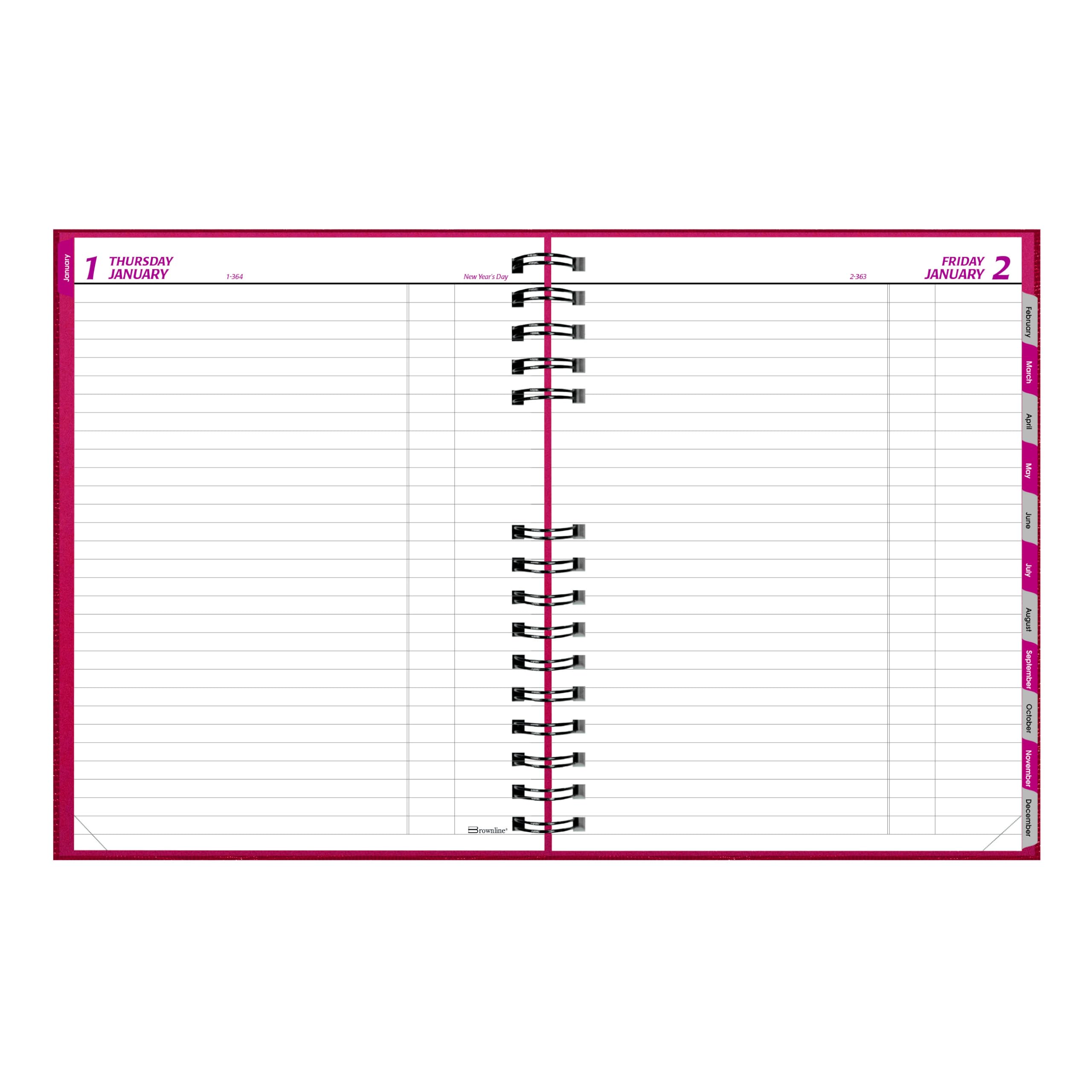 BROWNLINE CoilPro Agenda Giornaliera, Untimed, rilegatura a doppio filo, copertina rigida simile a lucertola, 25,7 x 20 cm, rosso brillante