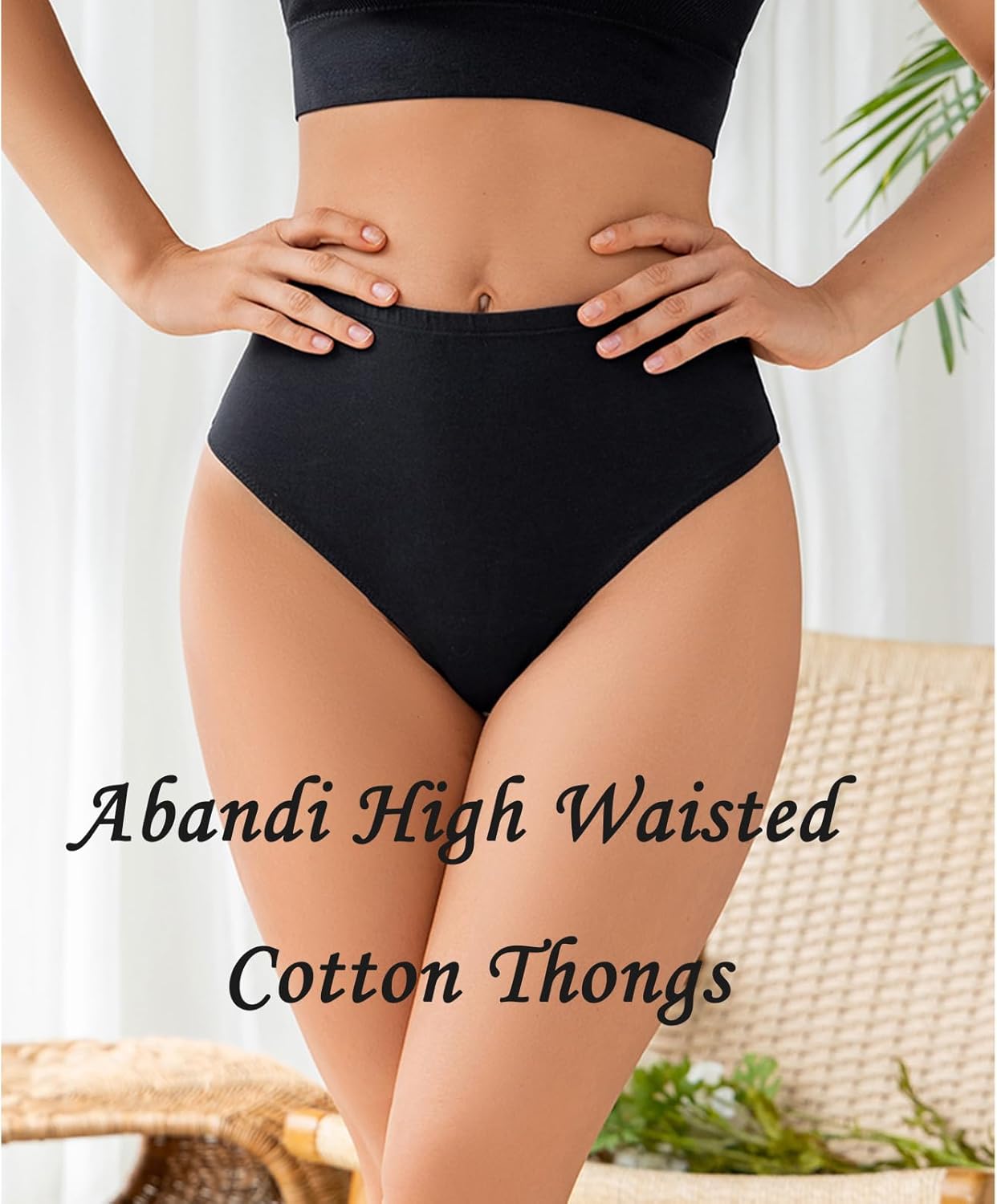 Women's Cotton Thongs, High Waisted Thong Underwear, Seamless Thong Panties, Comfortable Undies Tangas 5 Pack - Image 2