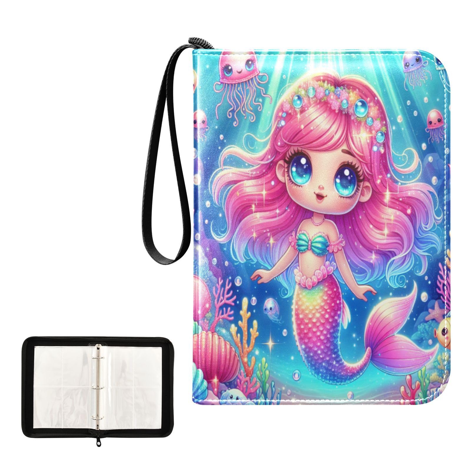 Msyxl Sparkly Mermaid Card Binder 4-Pocket, 400 Pockets PU Waterproof Zippered Collector Card Album with 50 Removable Sleeves for Trading, Game Cards : Toys & Games