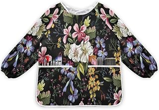 Colorida Flor Negra Delantales para Niños, Delantal para Pintura Mangas Largas Delantal Impermeable Infantil para 2-8 Años