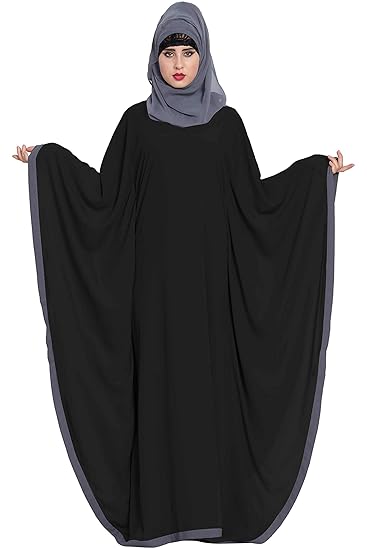 Mushkiya Beautiful and Elegant Farasha Kaftan Abaya in Dual Color for girls and women (KAB-047-BLACK-GREY)