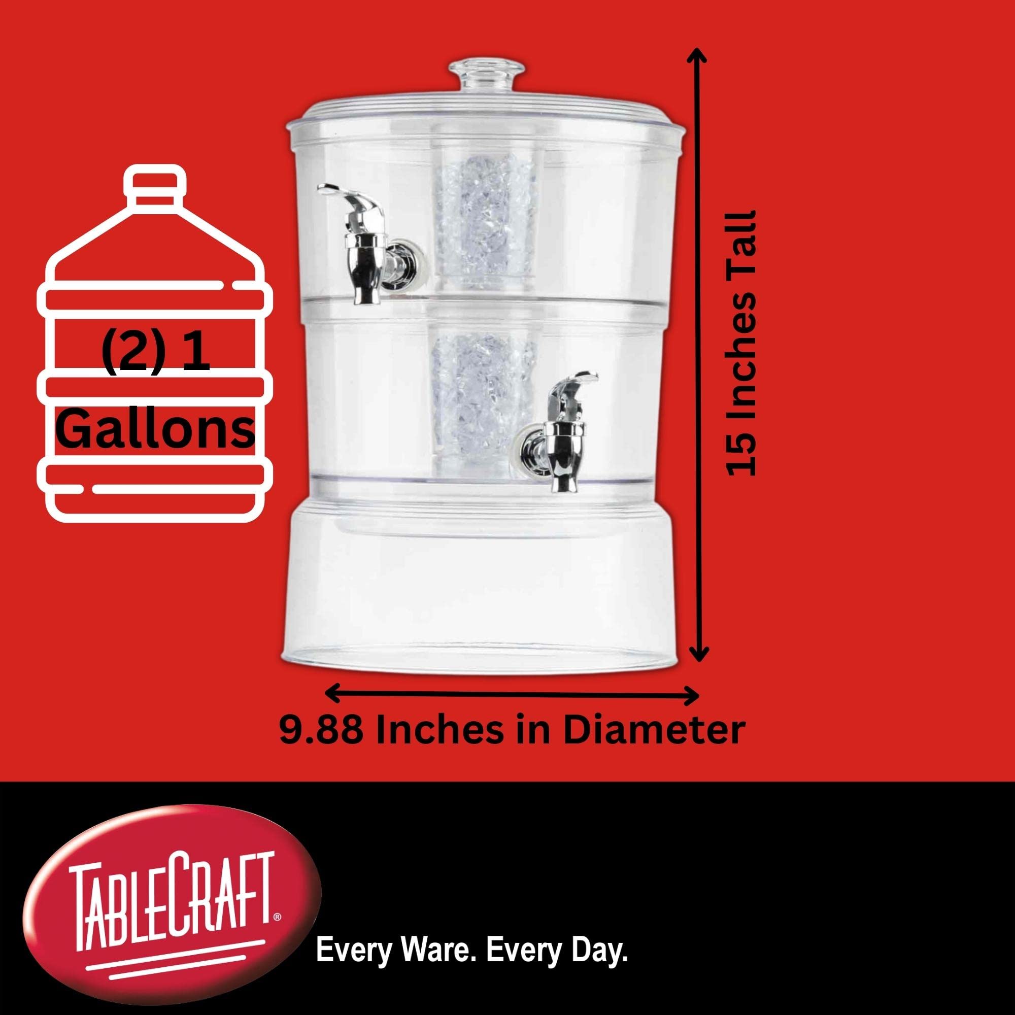 Tablecraft 10961 Dispensador de Bebidas apilable de Dos Niveles de 2 galón, Acrílica, Transparente