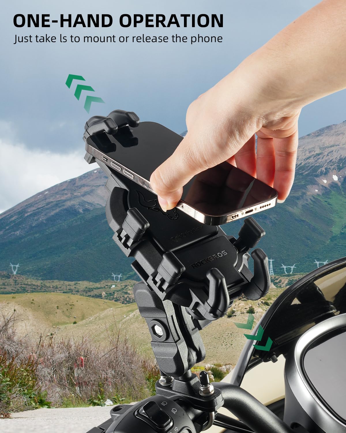 Amazon.com: ROCKBROS Aluminum Motorcycle Bike Phone Mount with Vibration  Dampener for 4.7''-7.1'' Phones, Universal Handlebar Compatible with iPhone  16/15/14/13 Pro Max : Automotive
