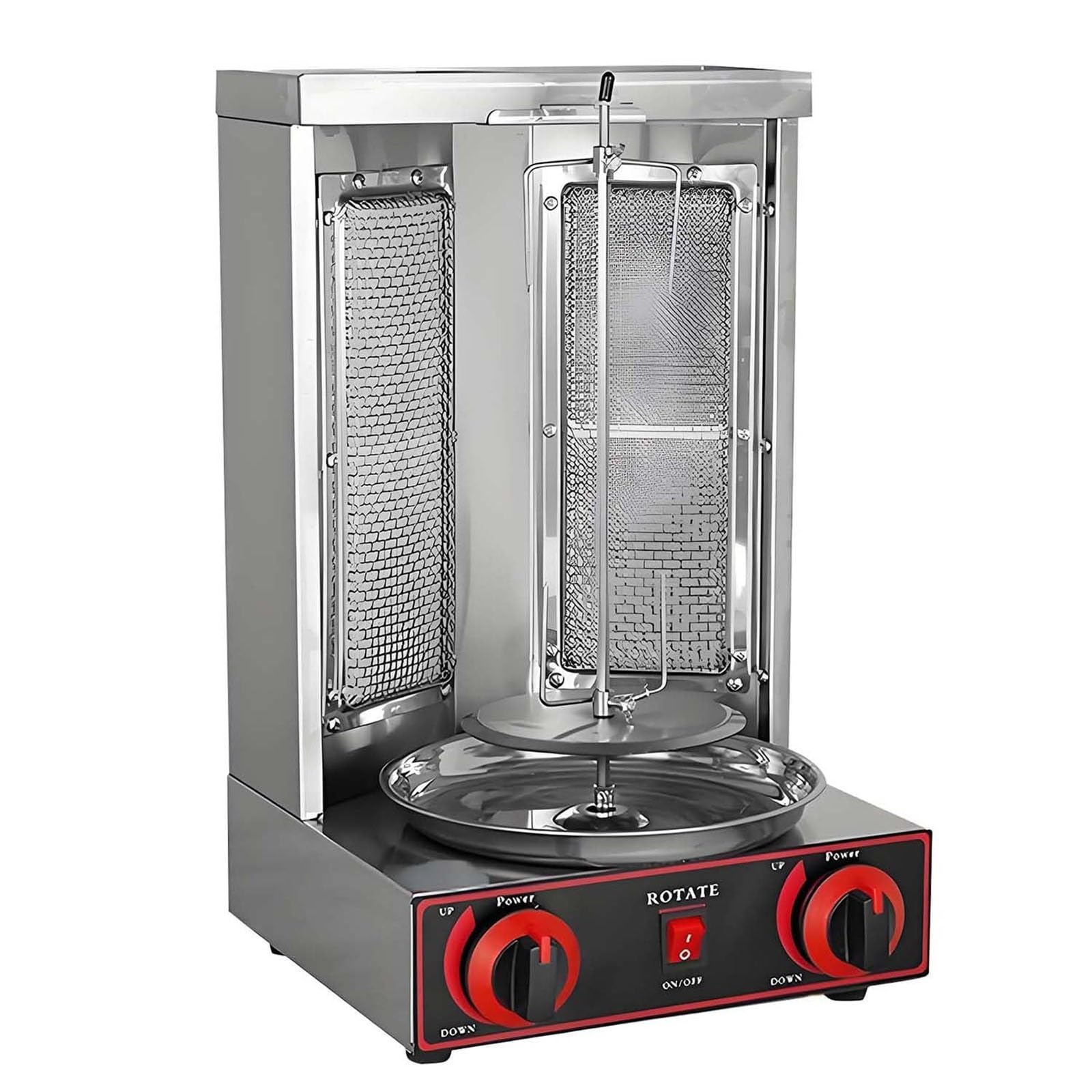 Shawarma Machine, Doner Kebab Grill 220v Gyro Rotisserie, Gas Vertical Broiler Shwarma With 2 Burners, For Restaurant Dinner Home Kitchen(Silver)