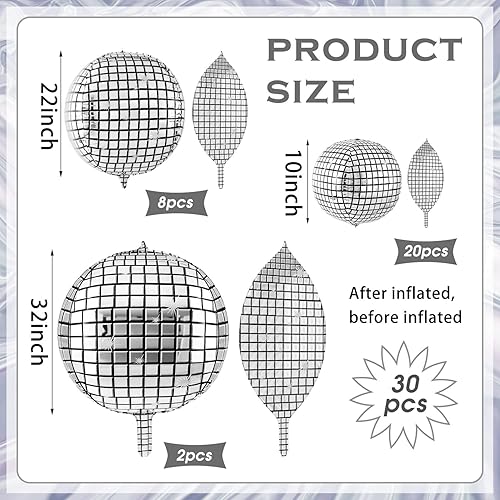 Miniatura 2 de 30 globos de bola de discoteca de 32 pulgadas, 22 pulgadas, 10 pulgadas, 4D, decoraciones de fiesta de discoteca de los años 70, globos redondos