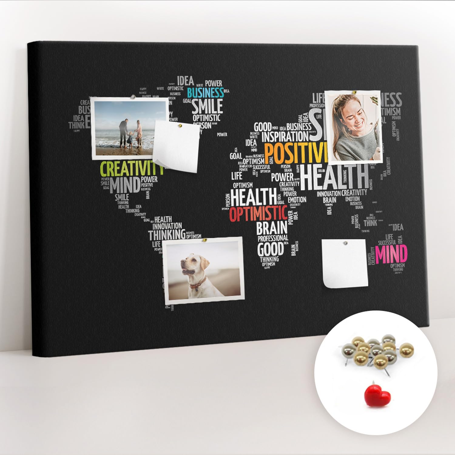 Lavagna in sughero orizzontale grande | pannello murale multifunzione per ufficio scuola casa | pianificazione progetti note foto e idee - 100x70 - metallico - Mappa positiva