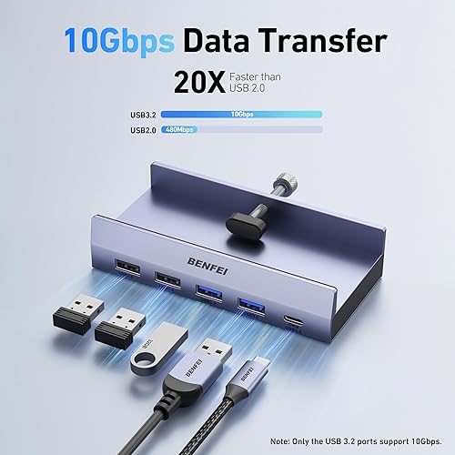 Miniatura 3 de BENFEI Hub USB C 8 en 1 con abrazadera de seguridad – Cuenta con HDMI 4K@60Hz, Ethernet Gigabit, PD de 100W, 1x USB-C de 10Gbps, 2 x USB-A 3.2, 2 x