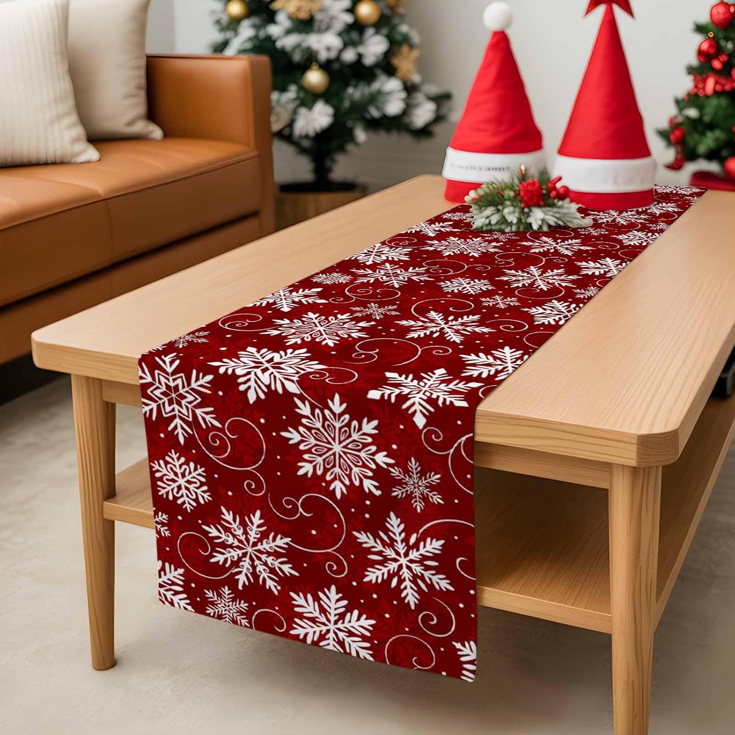 Red Snowflakes Table Runner 108 Inches Long for Dining Table Decor, Cotton Linen Farmhouse Table Runner Washable Coffee Table Runners Dresser Scarf for Kitchen Party Holiday Seasonal Winter Christmas