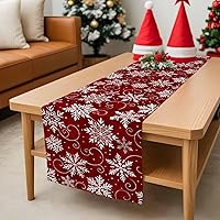 Vista 8 de Camino de mesa de copos de nieve rojos de 36 pulgadas de largo para decoración de mesa de comedor, camino de mesa de lino de algodón lavable, camino
