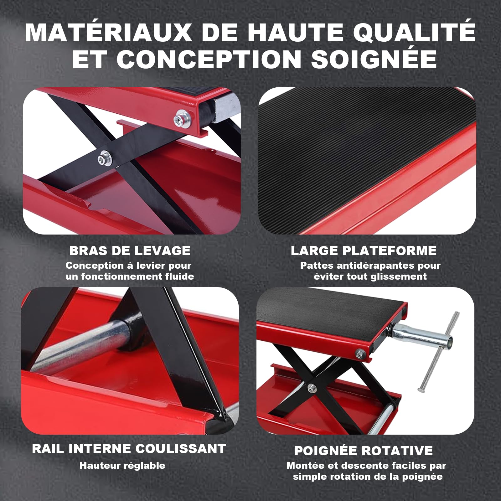 Pont élévateur pour moto - 500 kg/1100 lb Pont élévateur pour moto, Plateau large, Plage de levage 8,5 cm/3,35 pouces - 34 cm/13,39 pouces, pour motos, vélos, véhicules tout-terrain