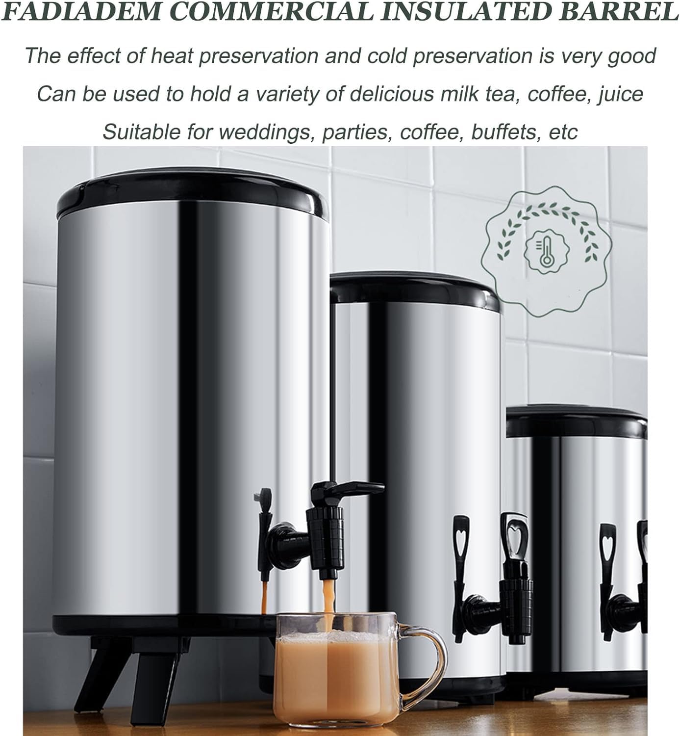 Dispensador de bebidas aislado, dispensador de bebidas frías de acero inoxidable con grifo, capa de aislamiento grueso, soporte plegable, para té con leche, leche de soja, café y té