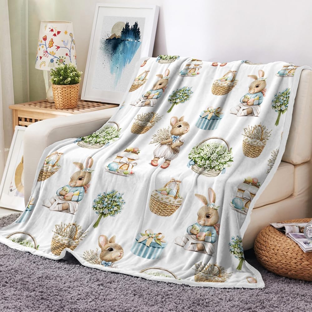 JAWOEaster Throw Blanket, Easter Eggs Throw Blanket Spring Colorful Easter Eggs Throw Blanket for Couch Sofa Bed, Easter Eggs Bunny Spring Holiday Throw Blanket for Couch Sofa Bed 50"x60"