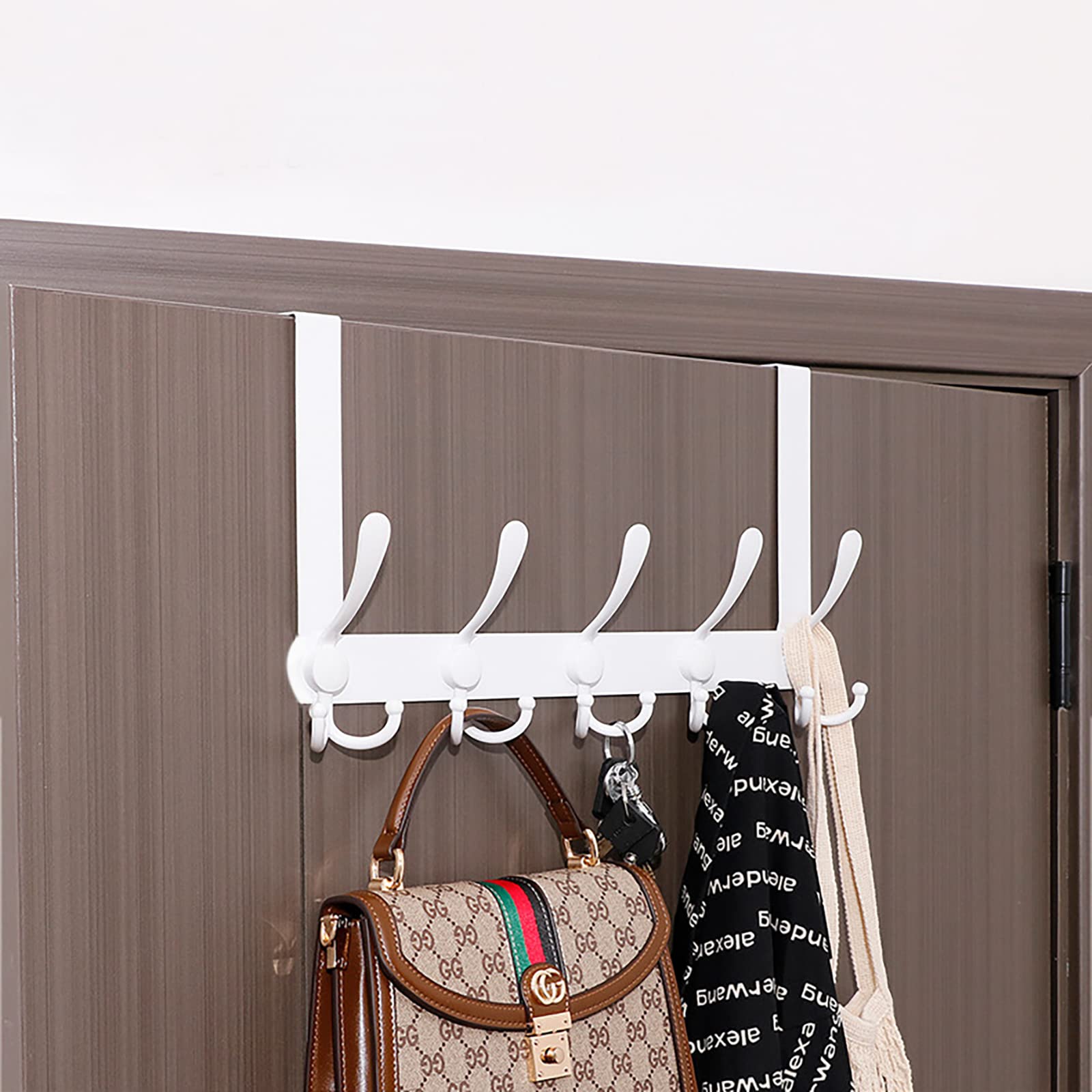 LYLIN Perchero Puerta, Colgador Puerta en Acero Inoxidable con 15 Ganchos, para Marco de 2 cm de Grosor, Ganchos de Perchero para Dormitorio Baño Pasillo y Cocina Blanco