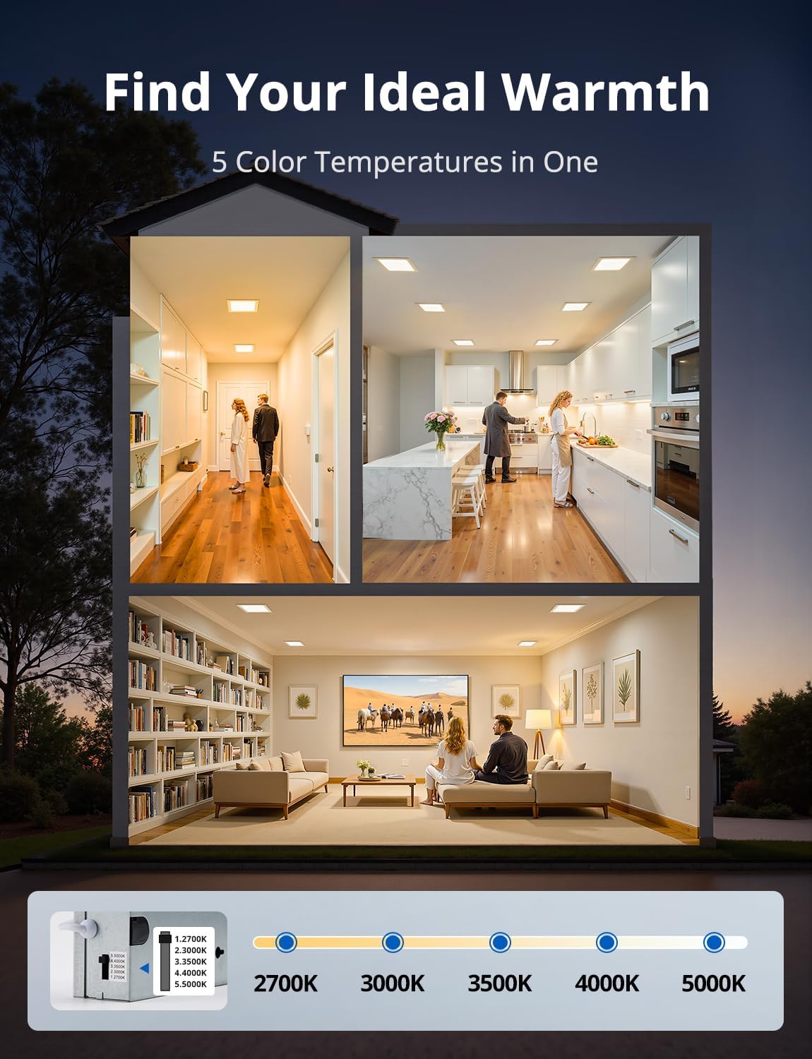 4 Pack 11 Inch Square LED Recessed Ceiling Light 5CCT 2700K - 5000K for Kitchen Retrofit, Ultra Thin Canless Wafer Downlight Damp Rated for Bathroom, 24W Dimmable 1920LM for Basement ETL FCC