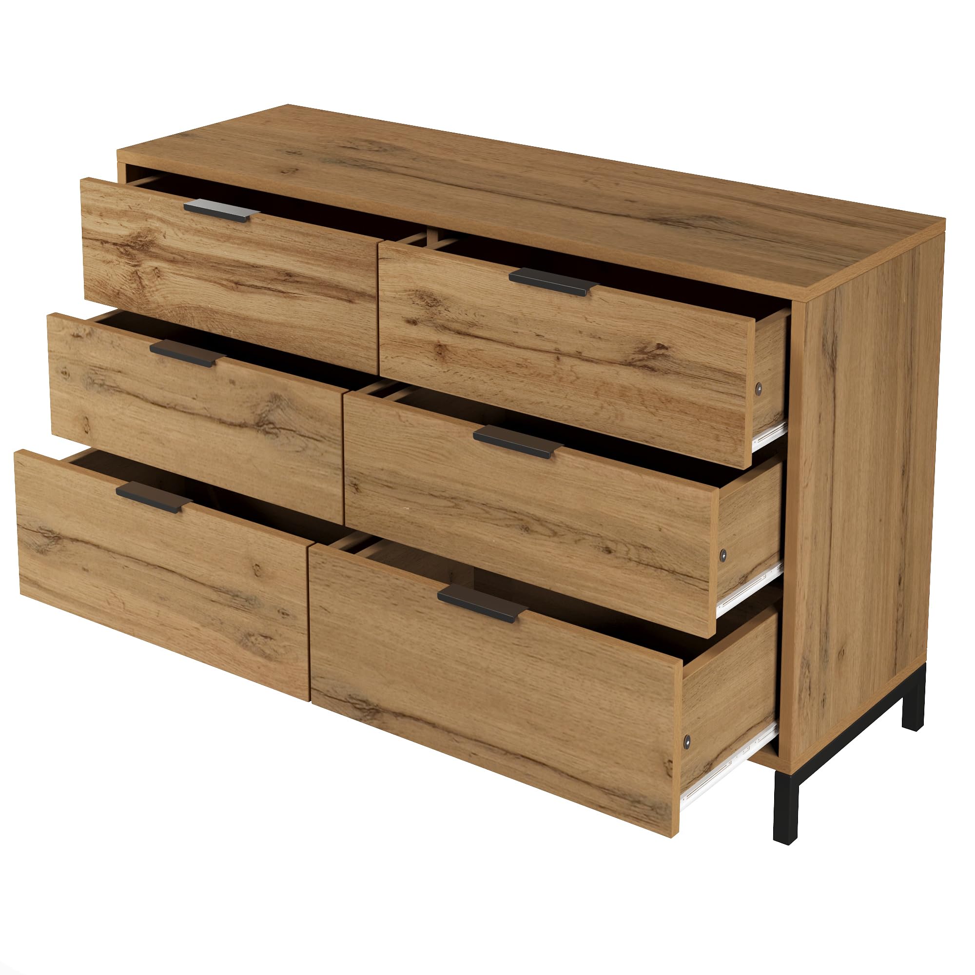 Cassettiera, credenza con 6 cassetti, 120 x 40 x 76 cm, in rovere scuro, per camera da letto, tutti gli spazi abitativi