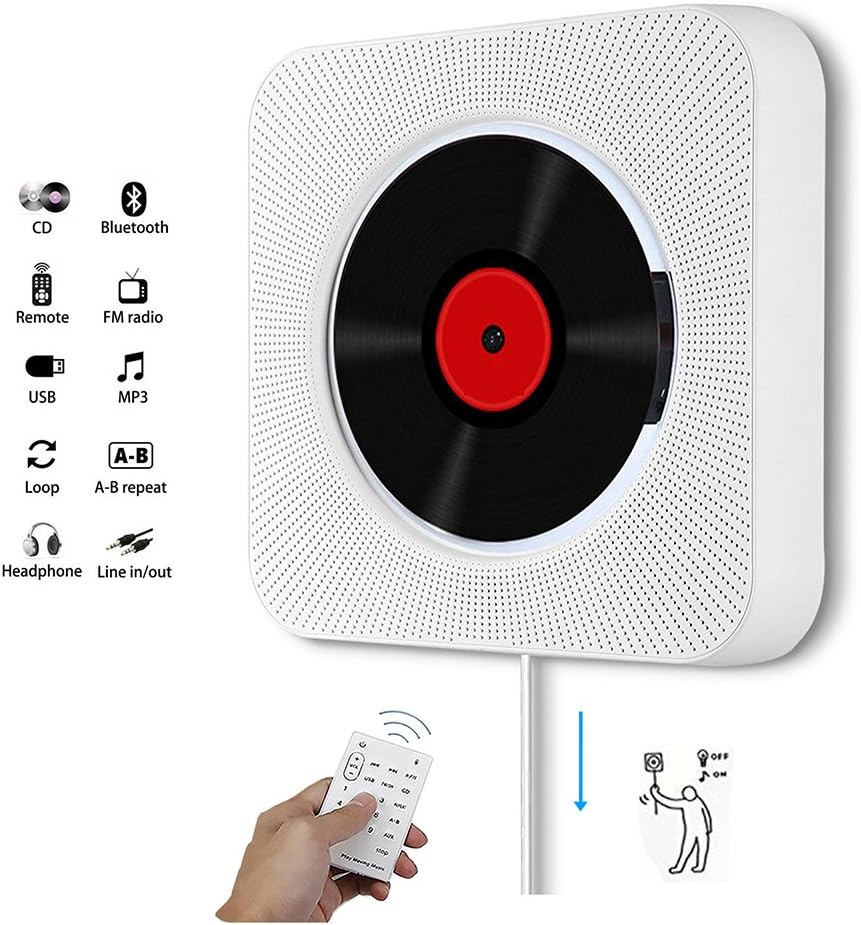 Kids Portable CD Player,in-Wall / Desk Mountable Multi-Function CD Player Boombox with /FM Radio/ MP3 / Repeat / Bluetooth for Students and Elders Gifts (CD Version)