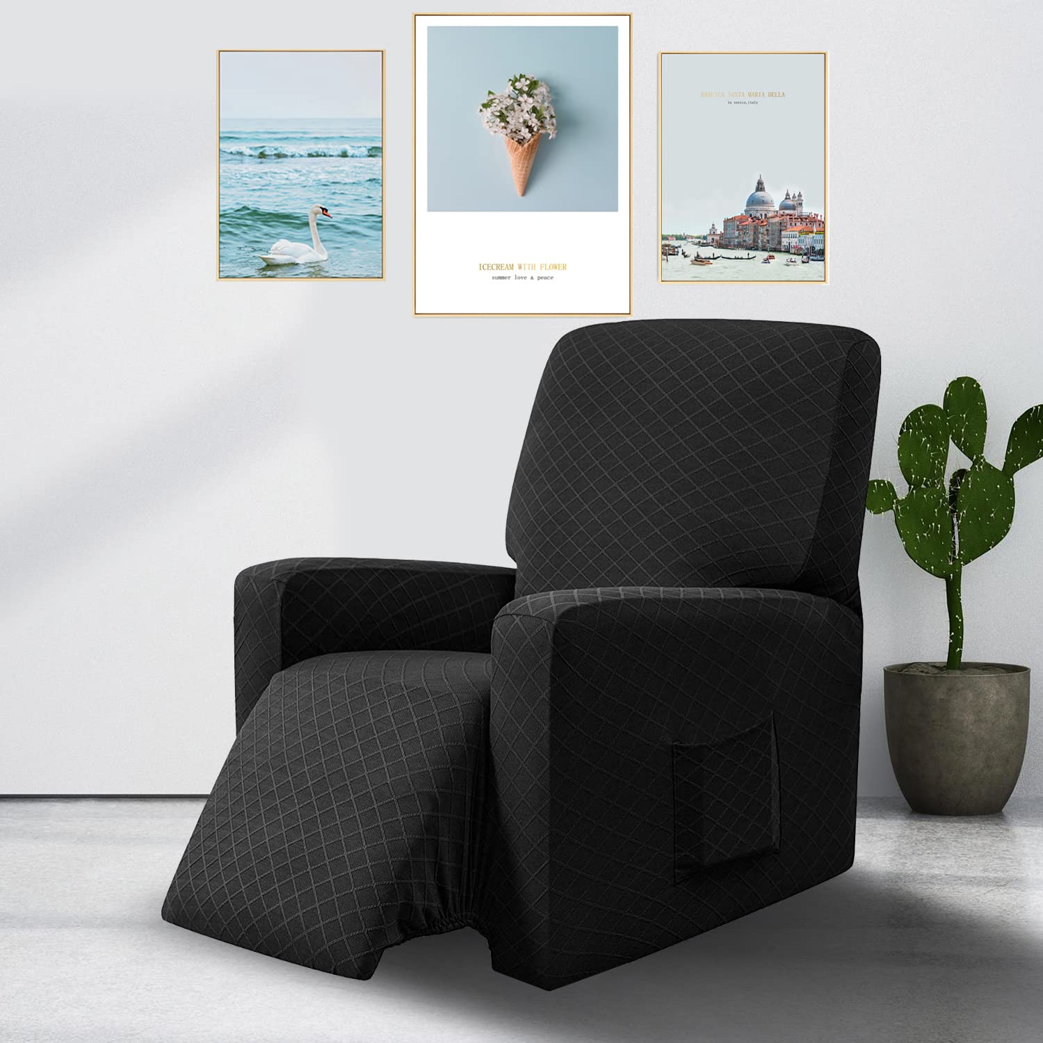 E EBETA élastique Housse de Fauteuil, Housse de Fauteuil à Oreilles Tissu Doux Polyester Protecteur pour Chaise Canapé (Noir)