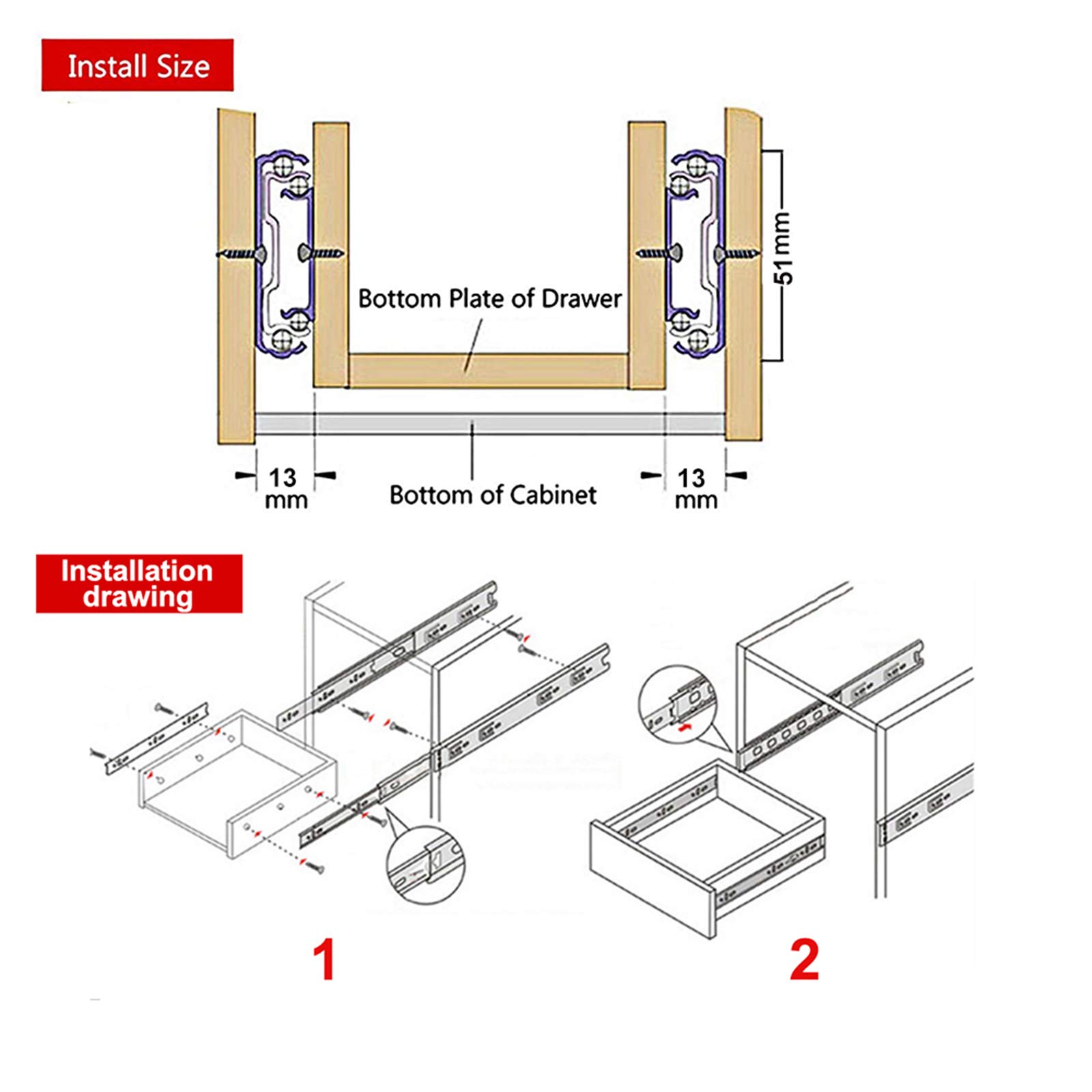 Robuste Seitenhalterungen, Vollauszugschienen (750 mm, 51 mm breit, abschließbar, 68 kg Tragkraft) für Bürogeräte und Möbel