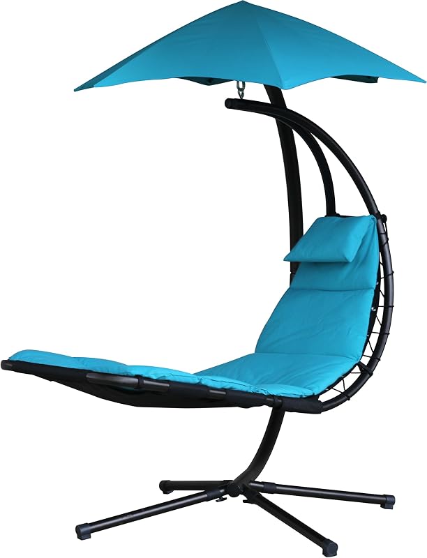 Dream Chair – Ultimate Backyard Lounger with Canopy, Cushion, Pillow & Sturdy 4-Legged Base – 265 lb Capacity (True Turquoise)