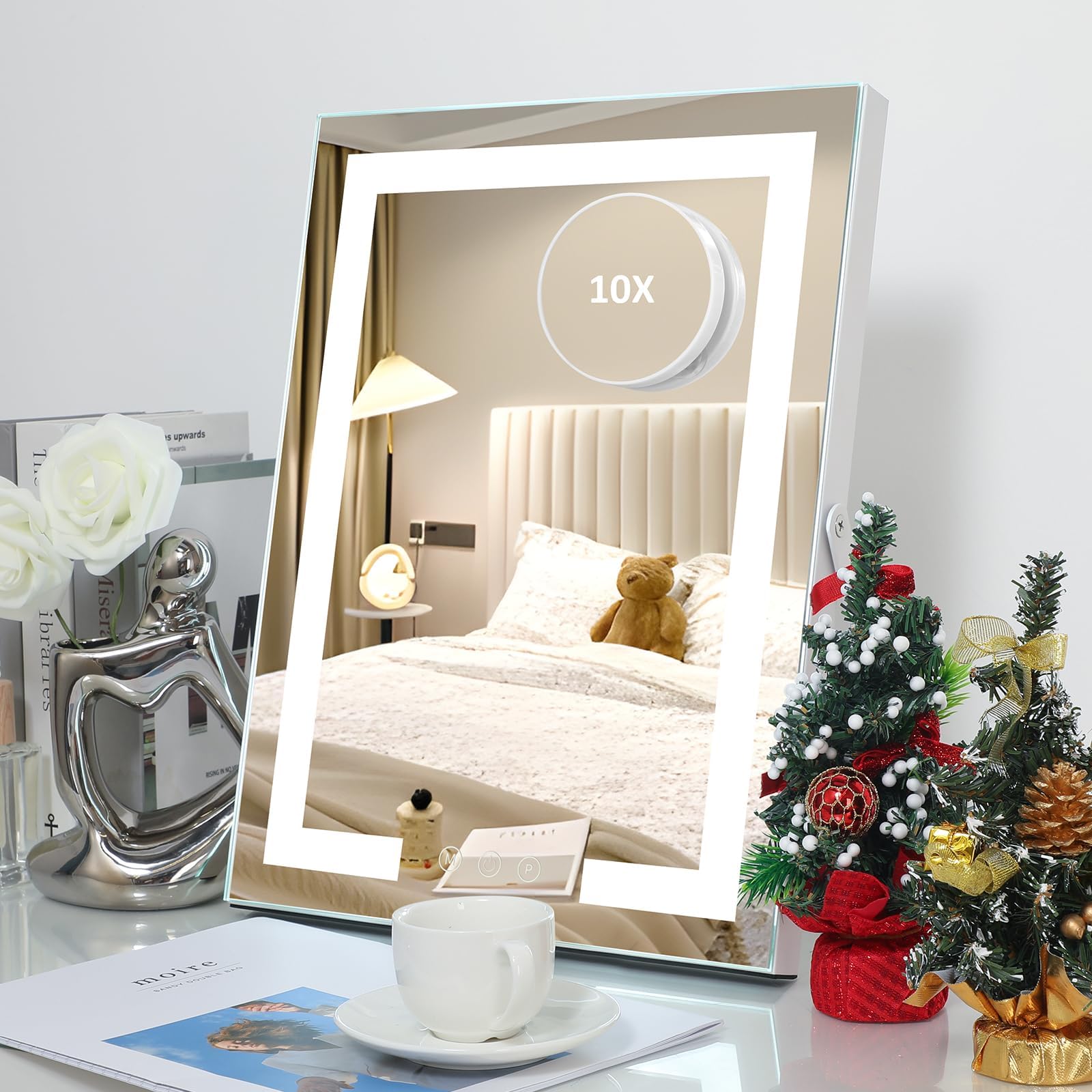 HOMPEN Makeup Mirror with Lights, Vanity Mirror with Dimmable Light, 3 Colors Mode, Adjustable Angle