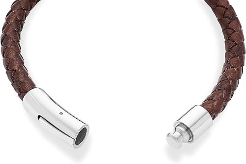 Miniatura 3 de Miabella Pulsera de cuero trenzado italiano genuino para hombre, cierre de acero inoxidable, fabricado en Italia