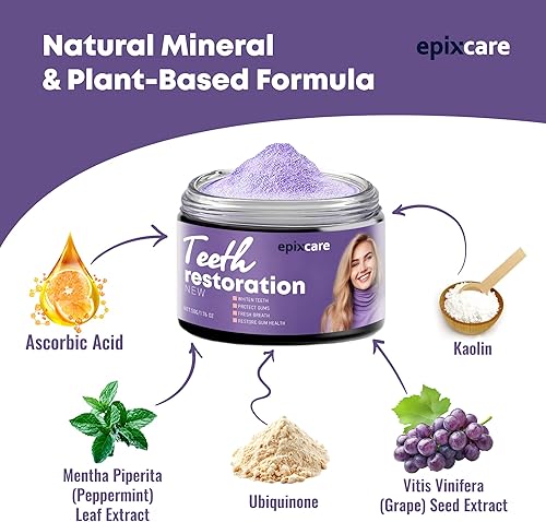 Miniatura 4 de Polvo mineral de restauración de dientes, blanqueamiento dental natural para la salud bucal dental polvo púrpura - eficaz en el fortalecimiento de