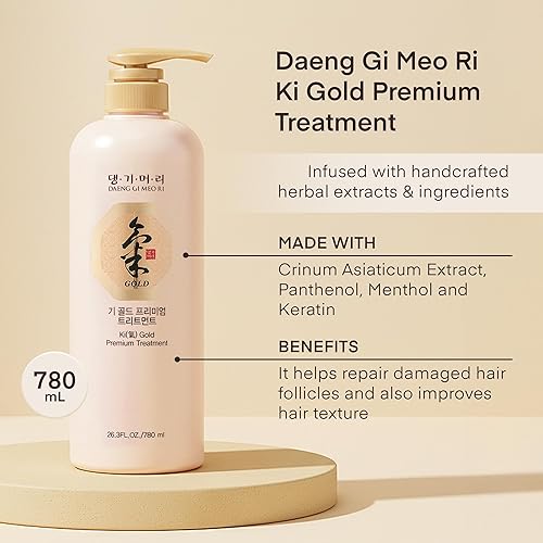 Miniatura 4 de DAENG GI MEO RI - Champú Ki Gold Premium 2 de 26.4 fl oz + 1 tratamiento de 26.4 fl oz + 10 muestras de bolsa de viaje de 0.3 fl oz, las muestras