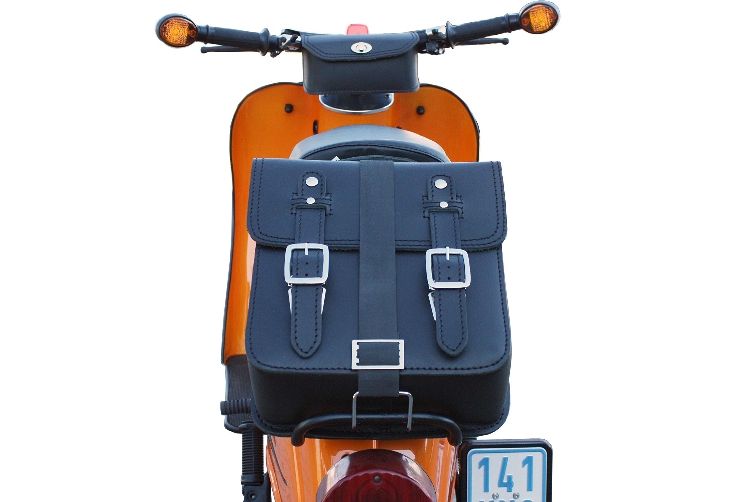generisch made4bikers Set Leder Lenkertasche und Hecktasche mit Schnellverschluss in Schwarz Tasche für Simson Schwalbe Sperber Star Spatz KR50 KR51 SR4