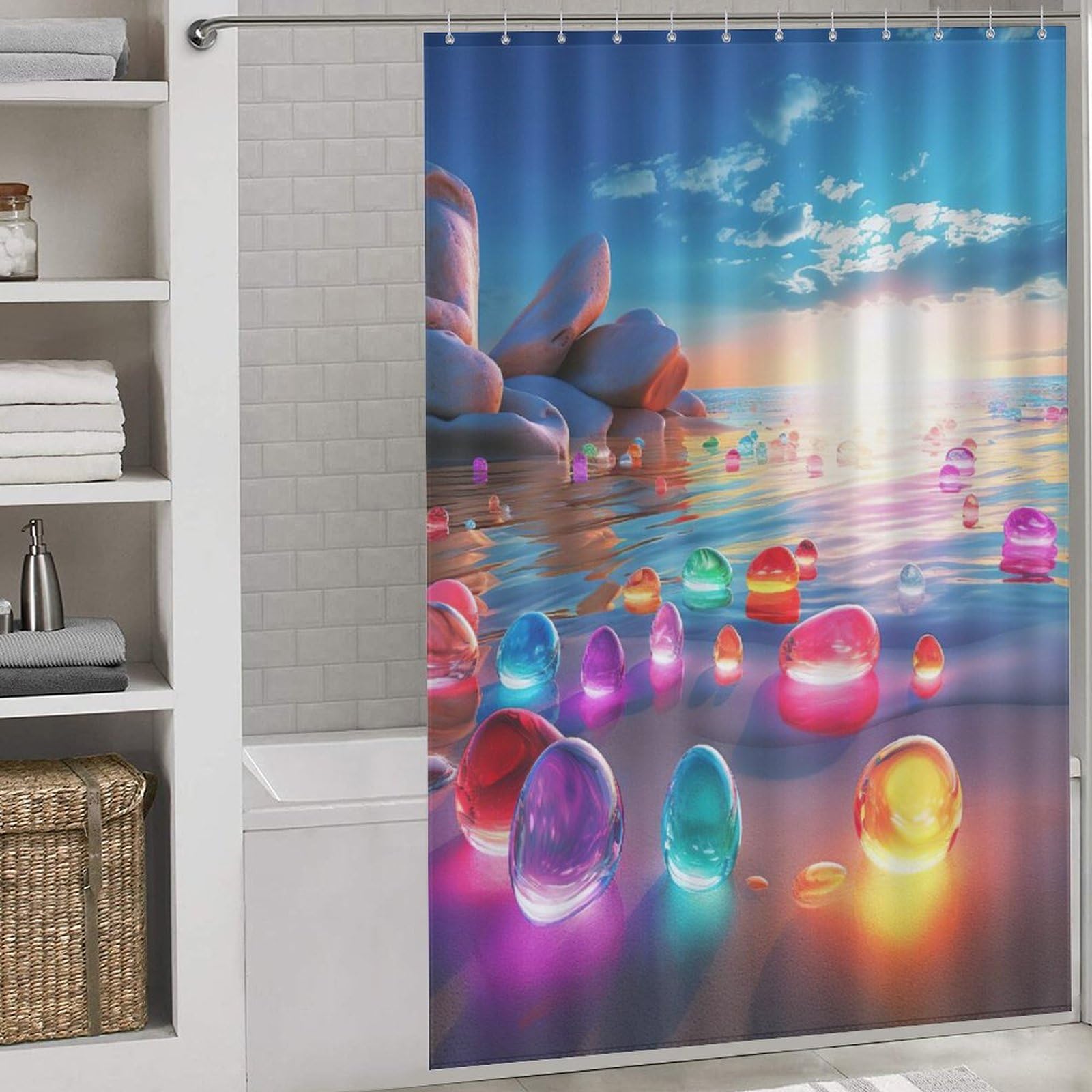 Rideau de douche lavable en machine avec 12 crochets inclus