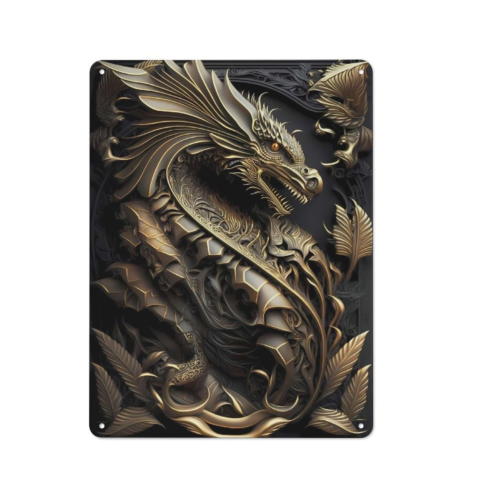 Junmoney Style-5 Cafe Style Decorative Metal Plaque 40X30cm Featuring Imperial Dragon Lord, Bistro Wall Plaque For Tea Room, Shop Wall Or Breakfast Area