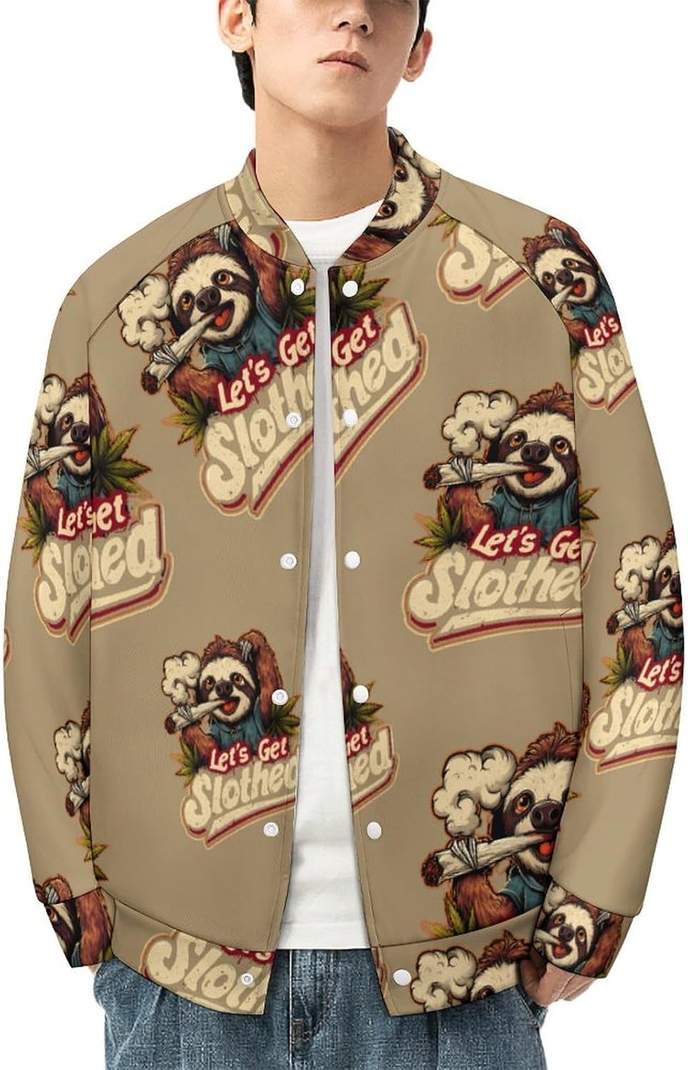 Let's Get Slothed Men's Baseball Bomber Lightweight Jacket Casual Coats Streetwear