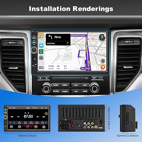 Miniatura 9 de Estéreo de auto doble DIN con Apple CarPlay y Android Auto, radio de coche con pantalla táctil HD de 7 pulgadas, receptores de audio Bluetooth para