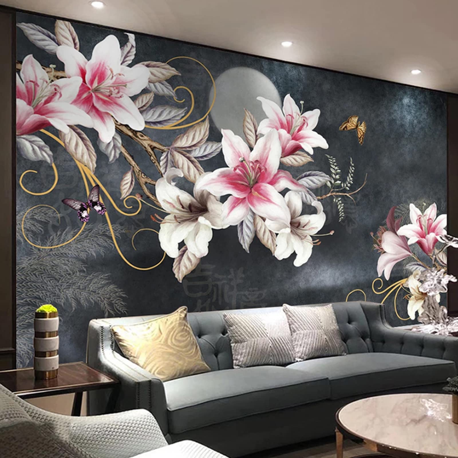 Papier peint fleurs 3D autocollant en PVC pour décoration murale de salon et chambre