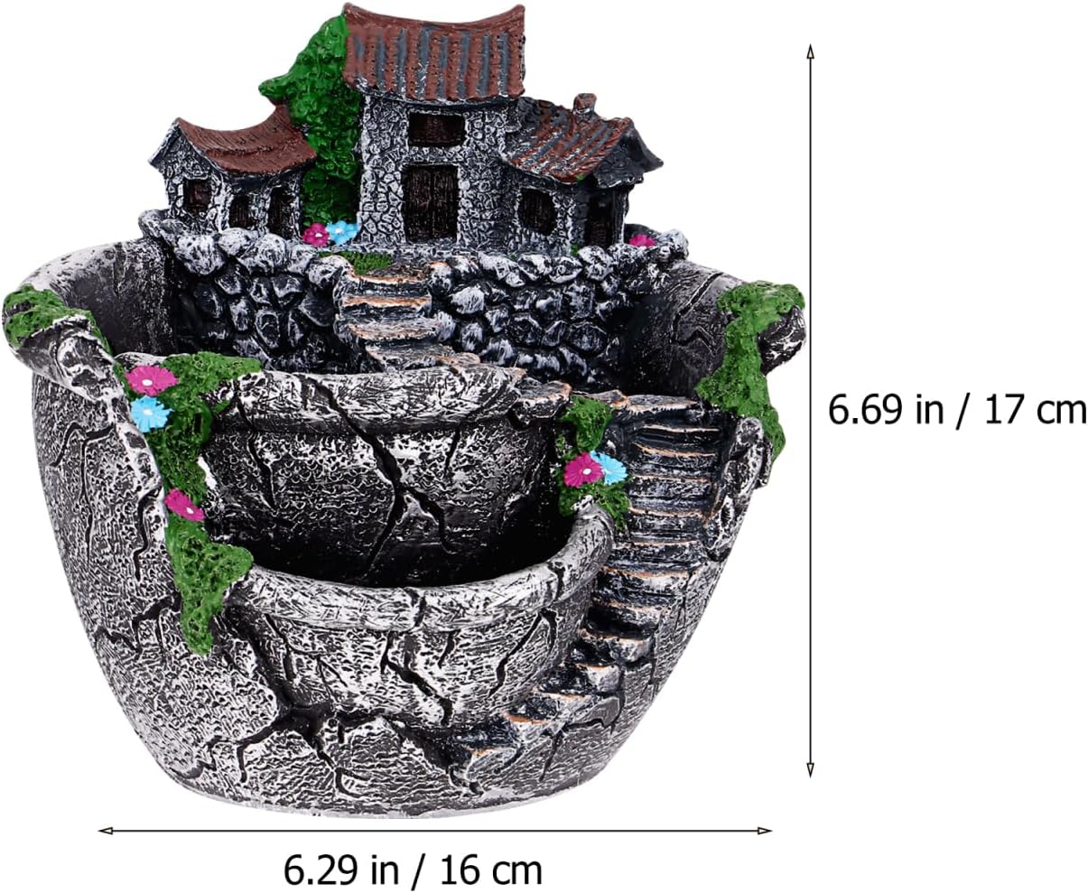 OUNONA Plant Pot, Mini Garden Pot Container Fairy Garden Pot with Sweet House Tabel Decor for Home Office Living Room (Silver)