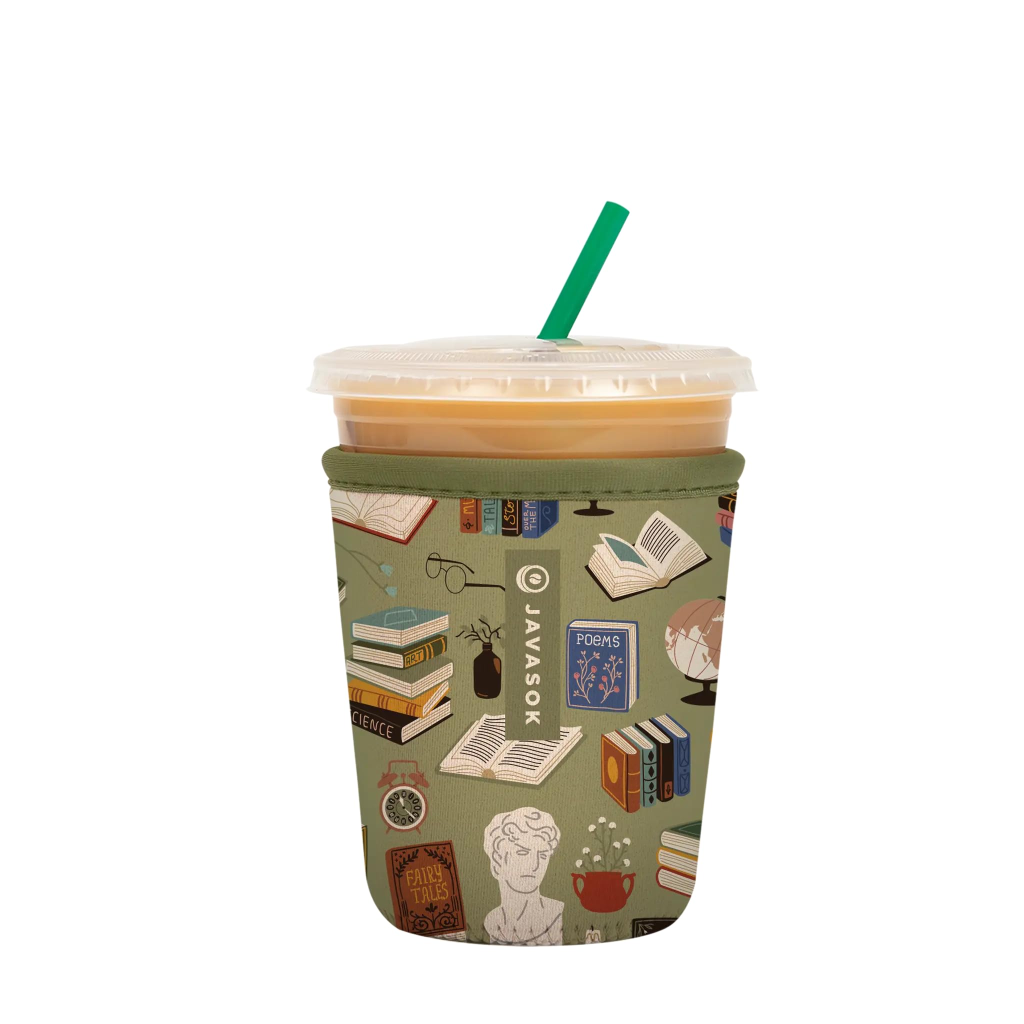 Sok It JavaSok Iced Coffee &amp; Cold Soda Insulated Neoprene Cup Sleeve (Book Club, Small: 16-20oz)