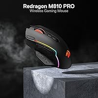 Vista 2 de Redragon M810 Pro - Mouse inalámbrico para juegos, 10000 DPI con cableinalámbrico con llave de fuego rápido, 8 botones macro, capacidad