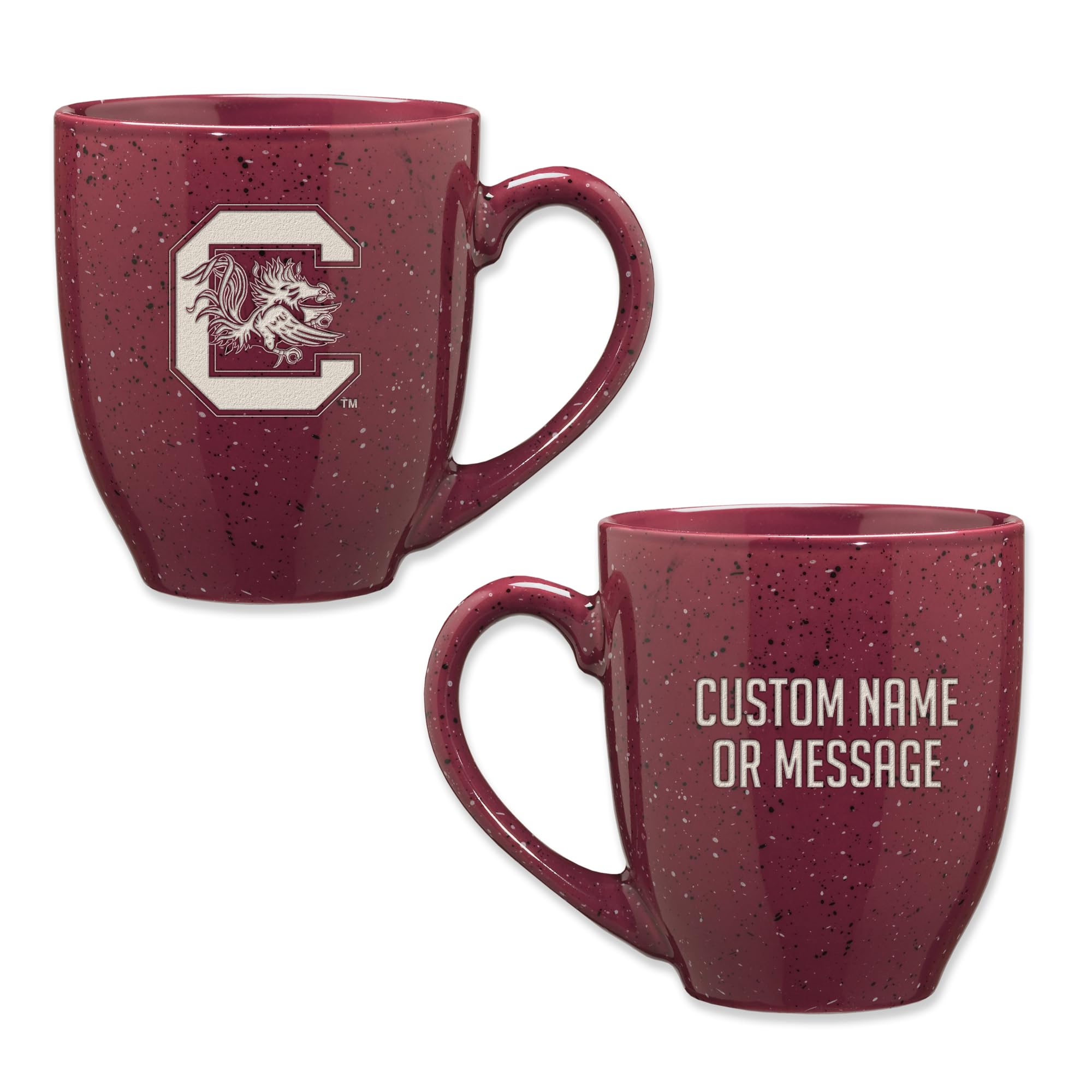 Rico Industries NCAA South Carolina Gamecocks Maroon Personalized 16 oz Team Color Laser Engraved Speckled Ceramic Coffee Mug