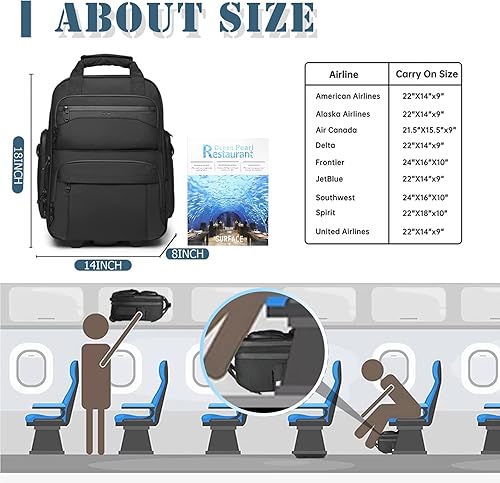 Miniatura 2 de OZUKO Bolsa de equipaje de mano debajo del asiento para aviones de 18 x 14 x 8, bolsa de artículos personales para Spirit Airlines con ruedas, Negro
